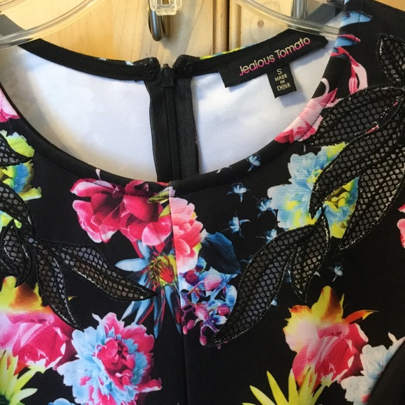 Size Small mini dress floral, flaired skirt, Short sleeve, Jealous Tomato - Picture 4 of 8